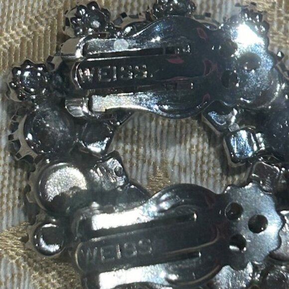 WEISS Aurora Borealis AB Blue Rhinestone EARRINGS - Picture 6 of 6